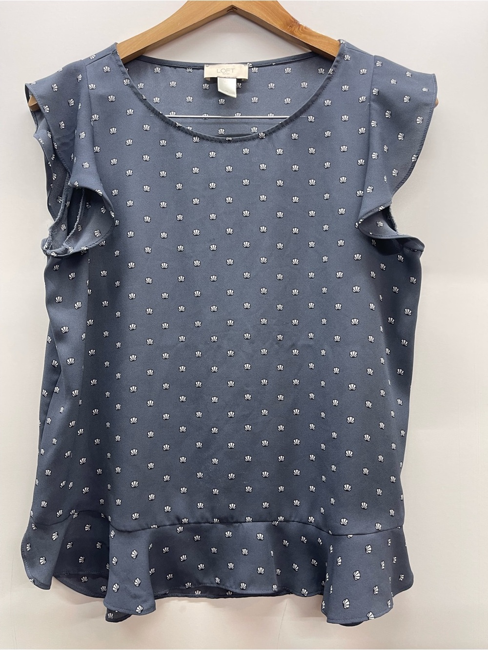 Blue Loft shell blouse with white accents